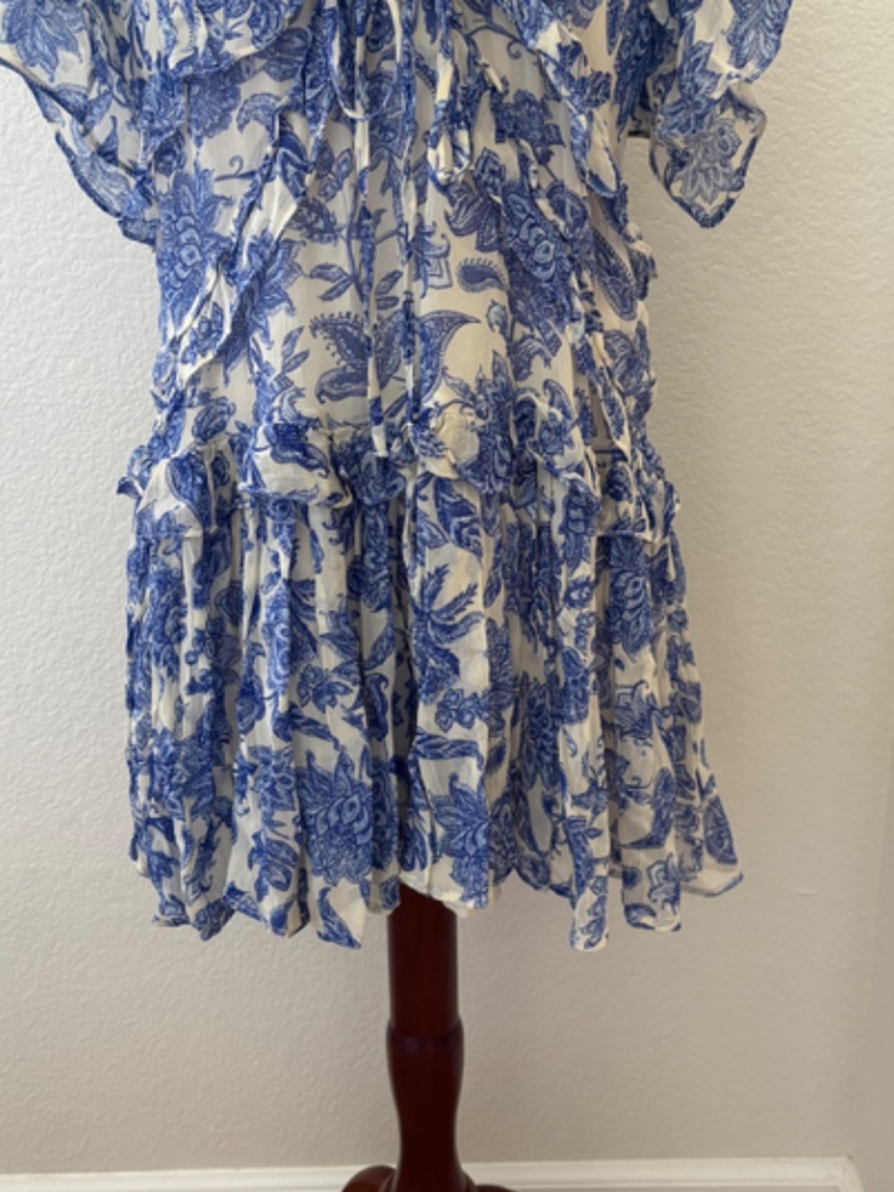 Anthropologie Maeve blue white floral ruffle mini dress Size XS - Picture 4 of 12